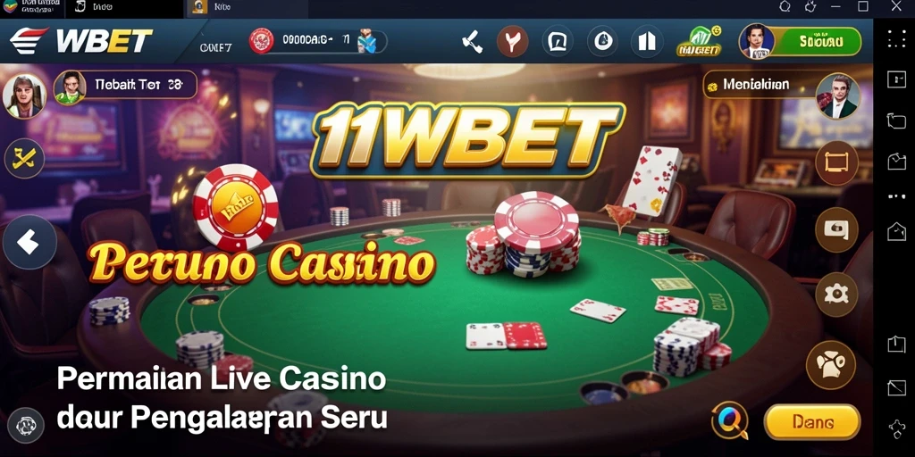 Screenshot gameplay 11WBET menunjukkan dealer live dalam suasana kasino.