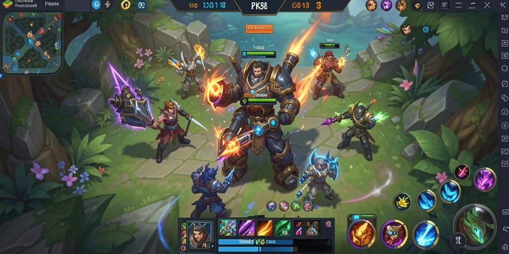 Tampilan gameplay seru dalam pertarungan strategis MOBA.