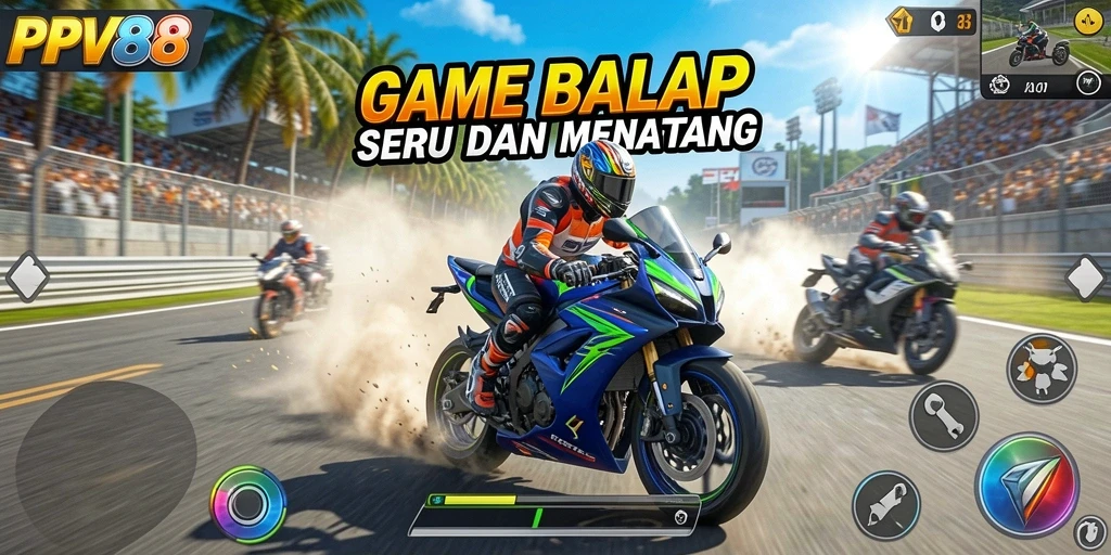 Screenshot gameplay PPV88 menampilkan momen balap motor yang mendebarkan.