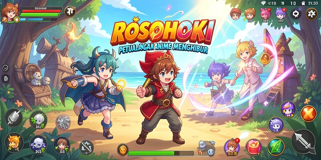 Tampilan gameplay seru di dunia Anime yang penuh warna.